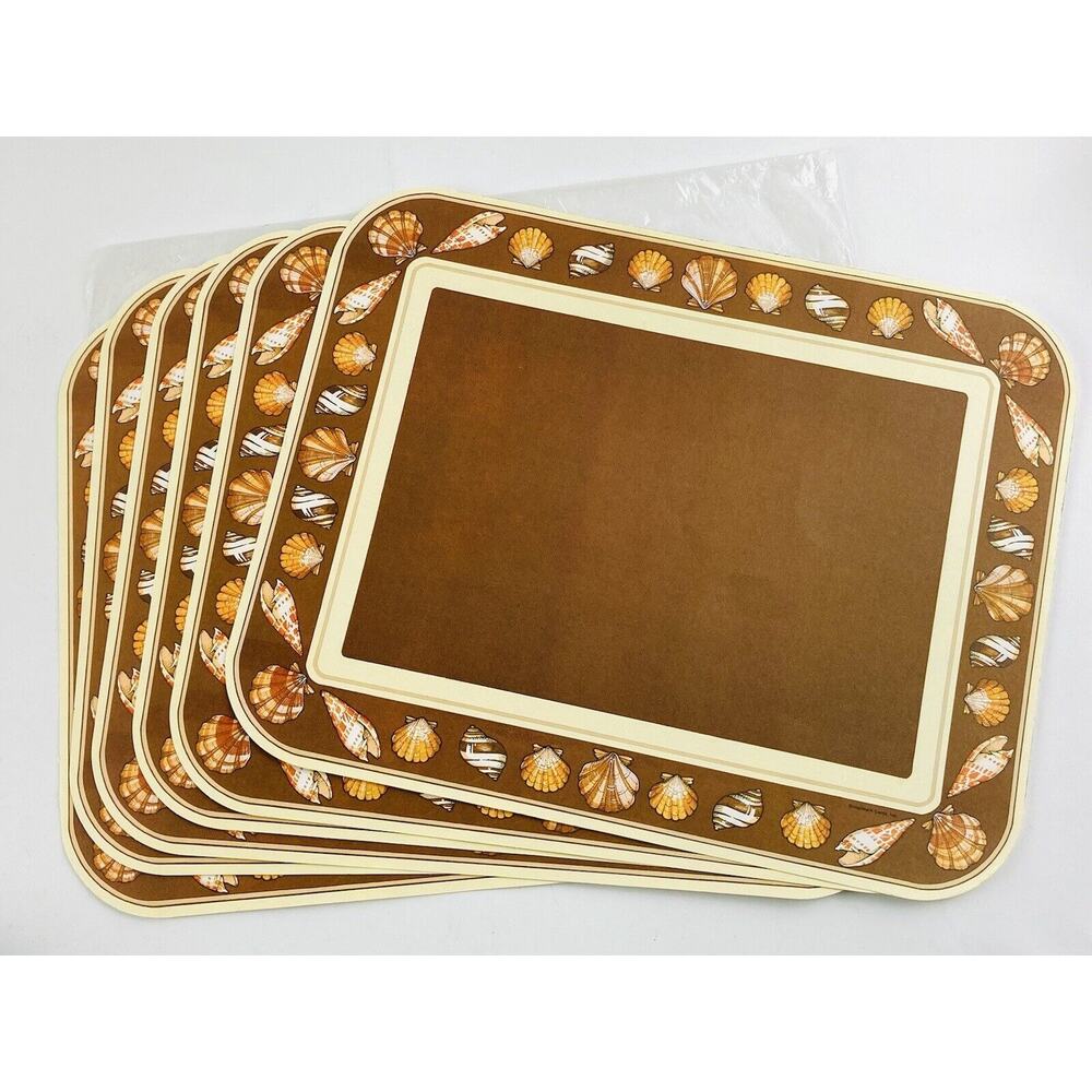 Vintage Hallmark 6 Paper Placemats Seashells Retro Beach Brown 11” X 14” Unused
